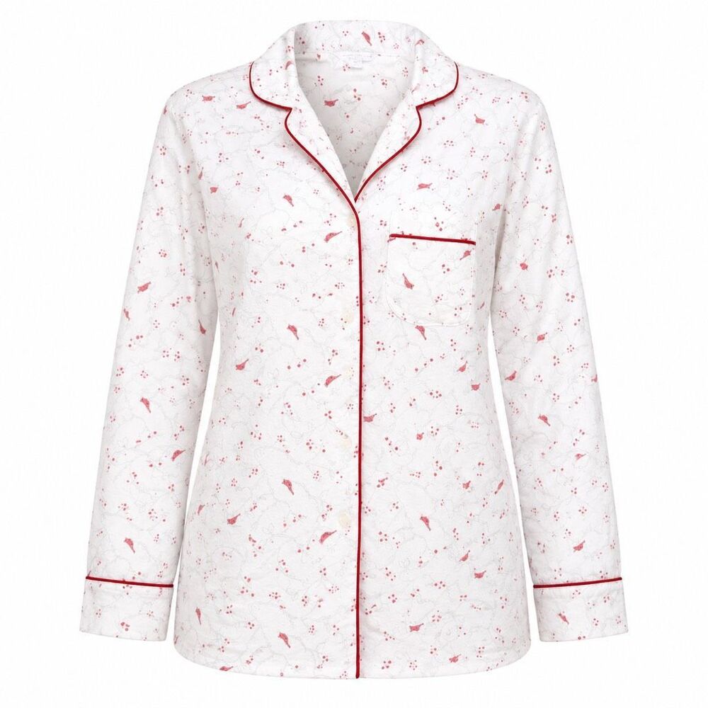 Charter Club Intimates Cardinal Bird Pajama Top Womenโs Small White Red
